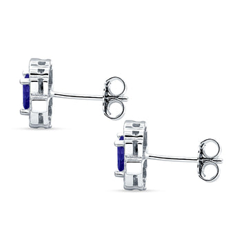 Multistone Stud Earrings Blue Sapphire CZ 925 Sterling Silver Wholesale